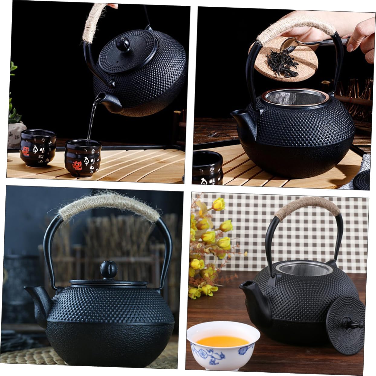 PRETYZOOM Tetera de Hierro Fundido sin Revestimiento Hecha Mano Antigua con Infusor para Preparar Té para Uso Casa Oficina