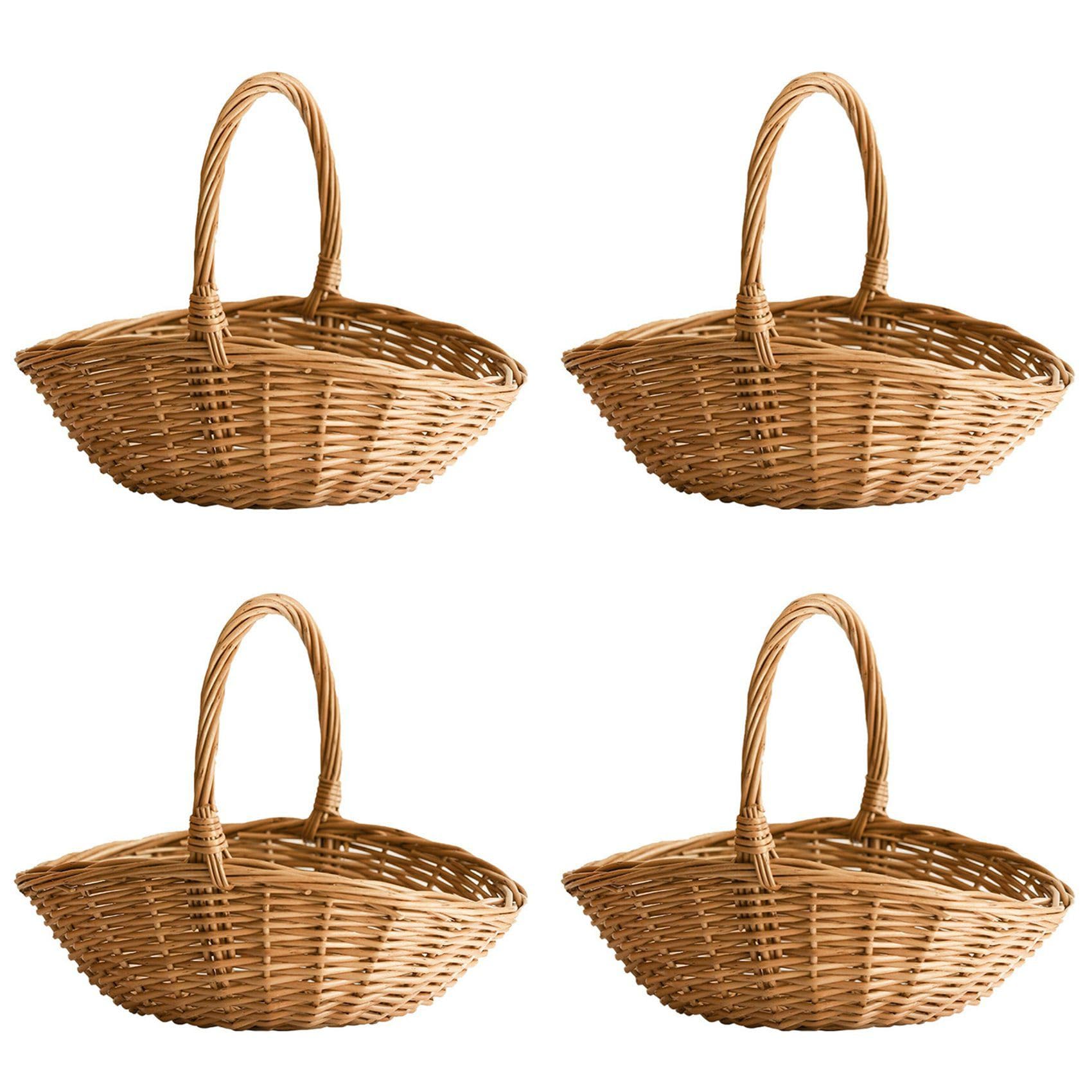 4X Cesta de Mimbre con Asa, Cesta de Compras de Mimbre, Cesta de Regalo, Cestas de Picnic, Cesta de Almacenamiento de Cocina - Pequeña