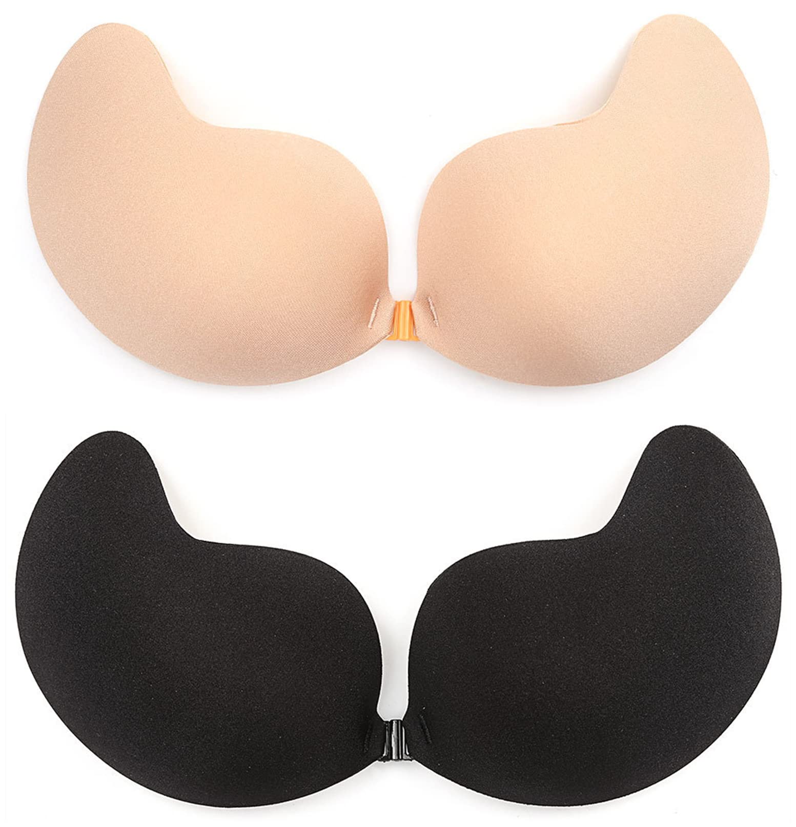 Manxing Women's Black+Nude Invisible Adhesive Strapless Bra Invisible Push Up Reusable Bra Backless Sticky Bra Silione Invisible Nipple Covers