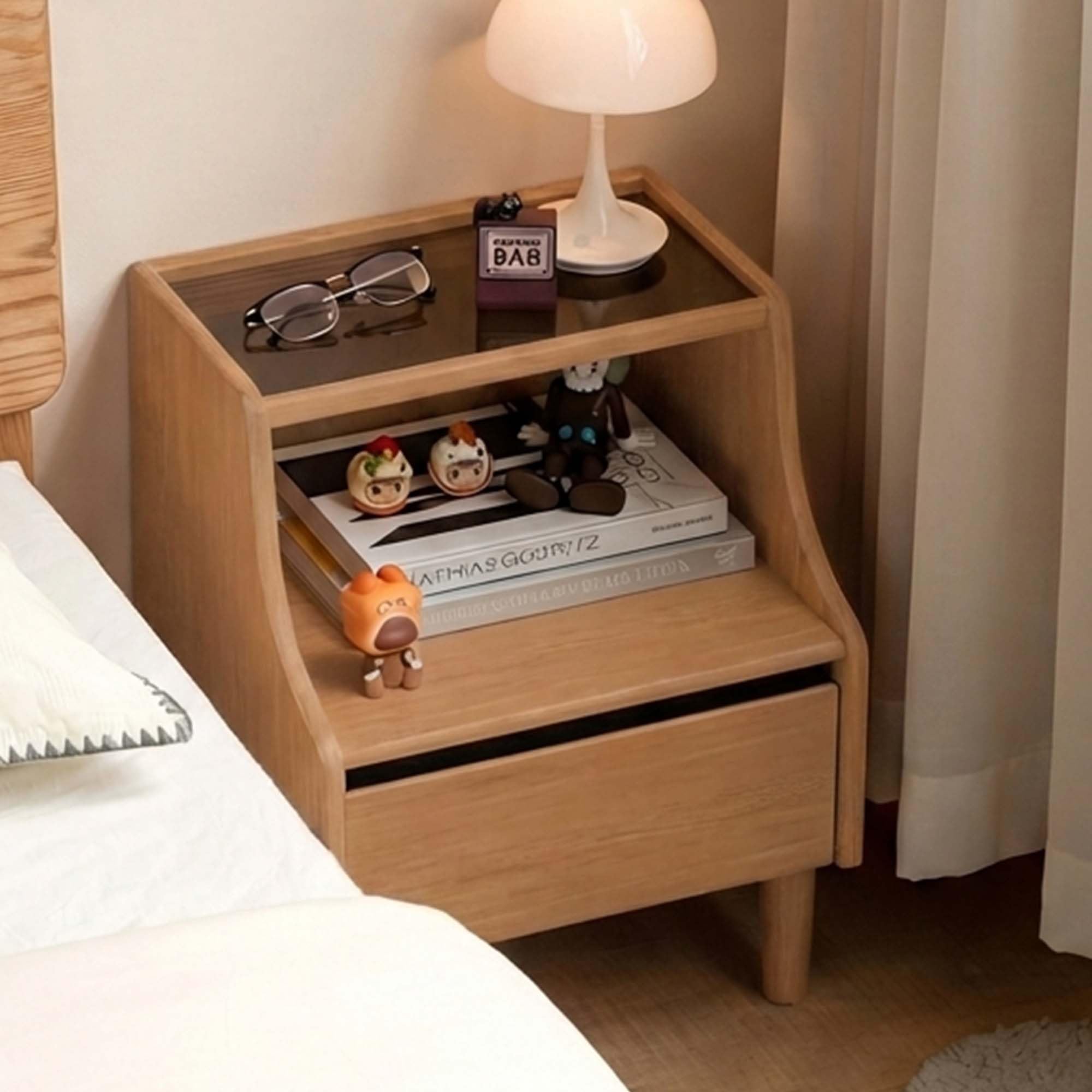 YESWOOD Massivholz Nachttisch mit Schubladen & Offenes Feld,40x35x60cm