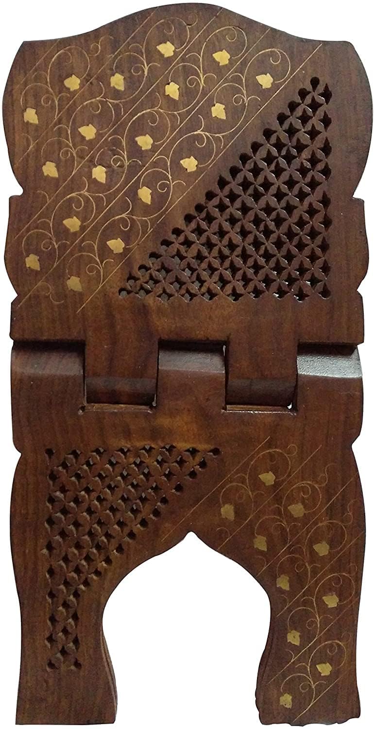 Garden Of Arts Wooden Handmade Quran Geeta Bible Holder Support Stand Reading Book Holder Display Folding Religious Prayer Stand Wooden Holy Book Stand Medium Size 15 Inches Large Big Size