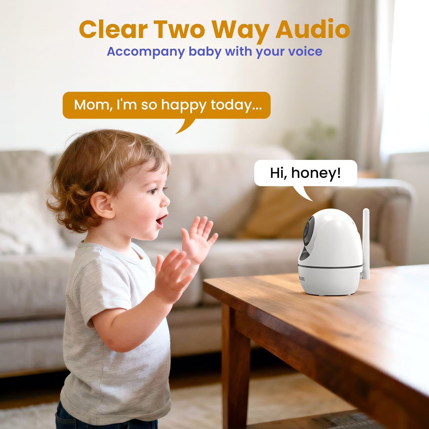 Moniteur bébé avec caméra et audio: caméra bébé 720p sans WiFi, affichage HD 5 pouces, panoramique à distance, inclinaison et zoom, 48 heures d'autonomie de la batterie, vision nocturne HD