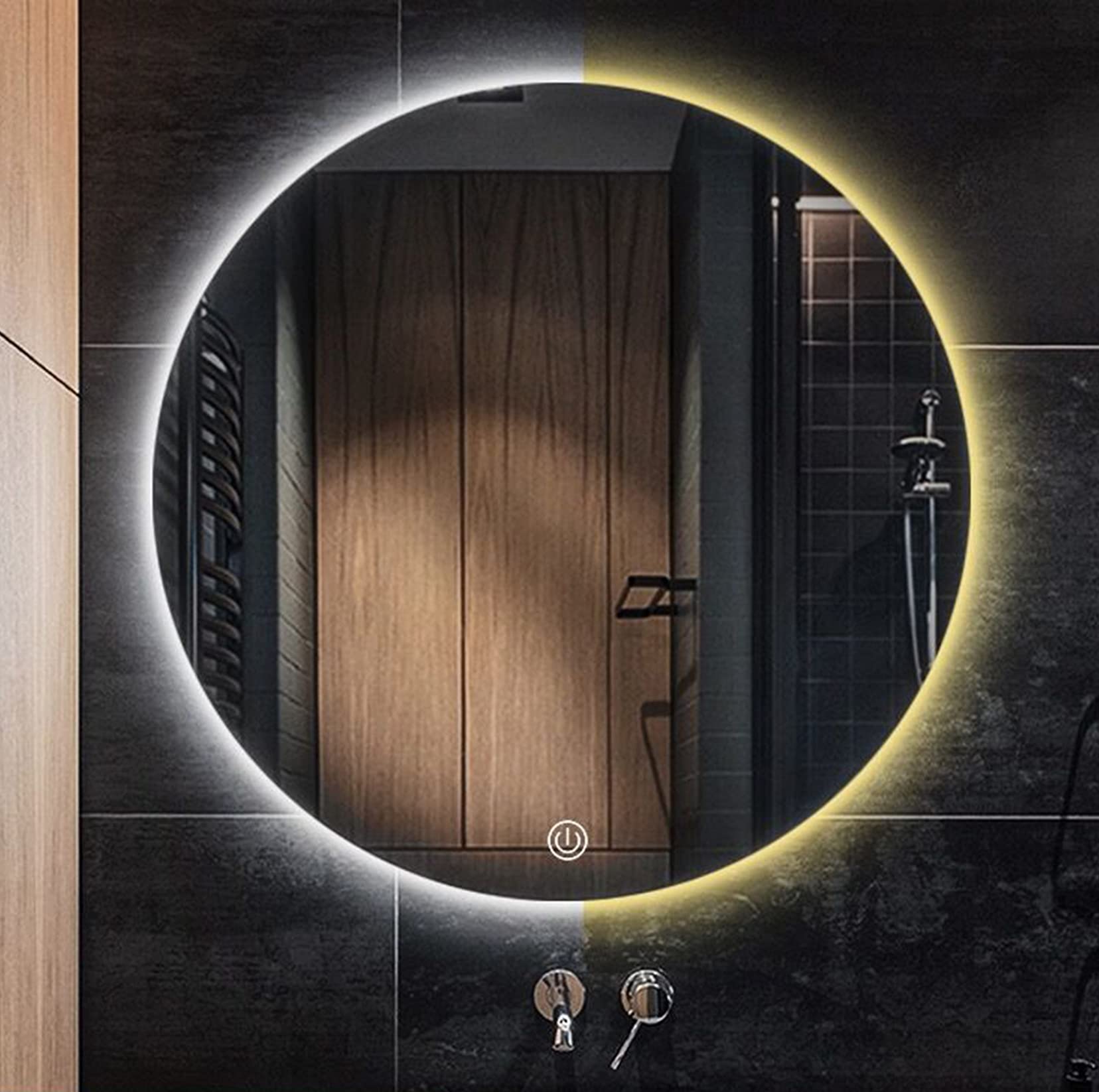 Miroir LED de salle de bain mural à bouton tactile et 3 couleurs