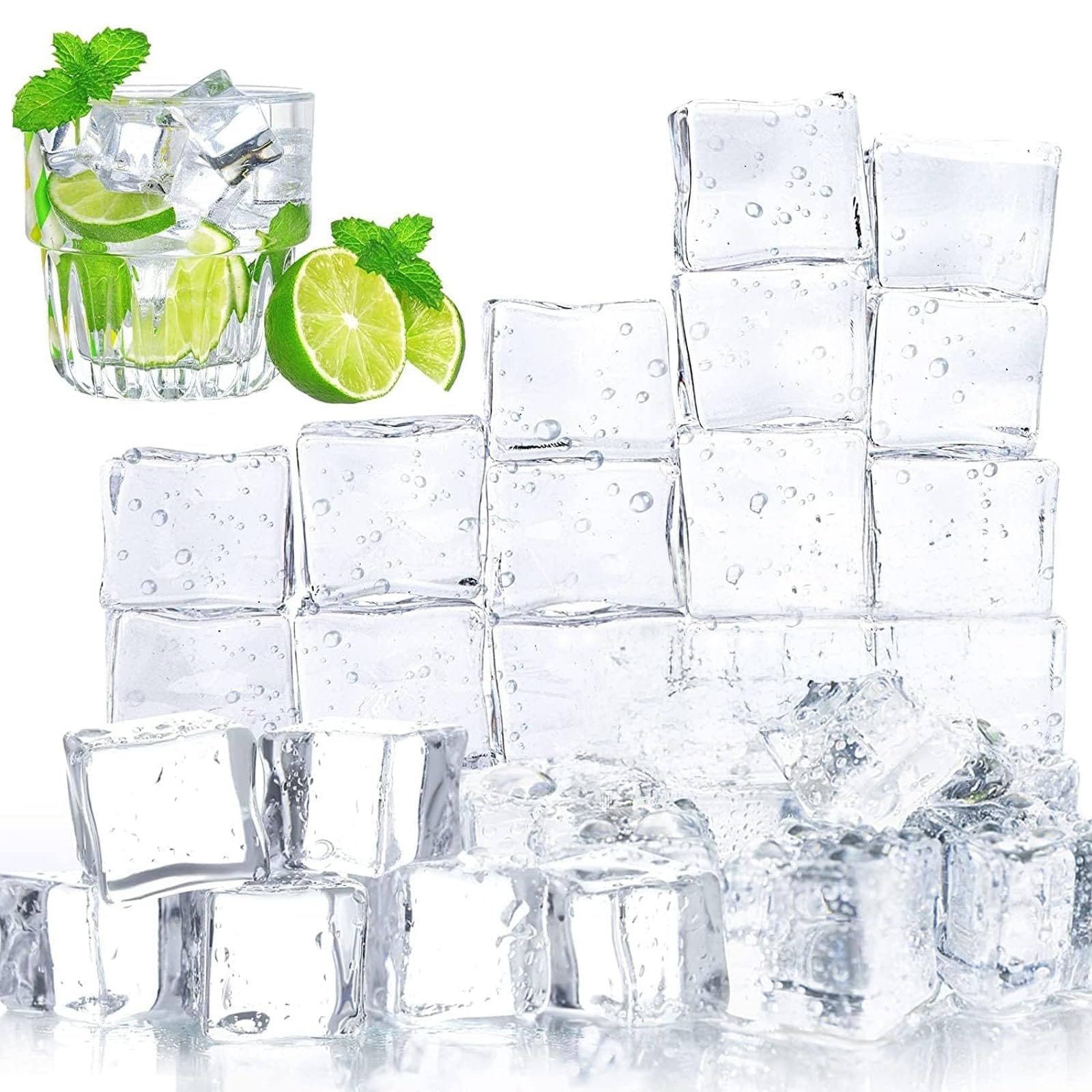 DomeStar 100PCS Clear Fake Ice Cubes, Acrylic Fake Ice Vase Fillers Centerpiece Photography Accessories Food Props Table Scatter Decoration