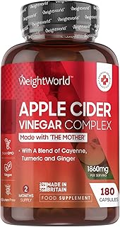 Apple Cider Vinegar with Mother - 180 High Strength Apple Cider Vinegar Capsules with Probiotics, Cayenne Pepper, Turmeric & Ginger Root - 1860mg - Tasteless & Vegan - Not ACV Gummies - Made in the UK