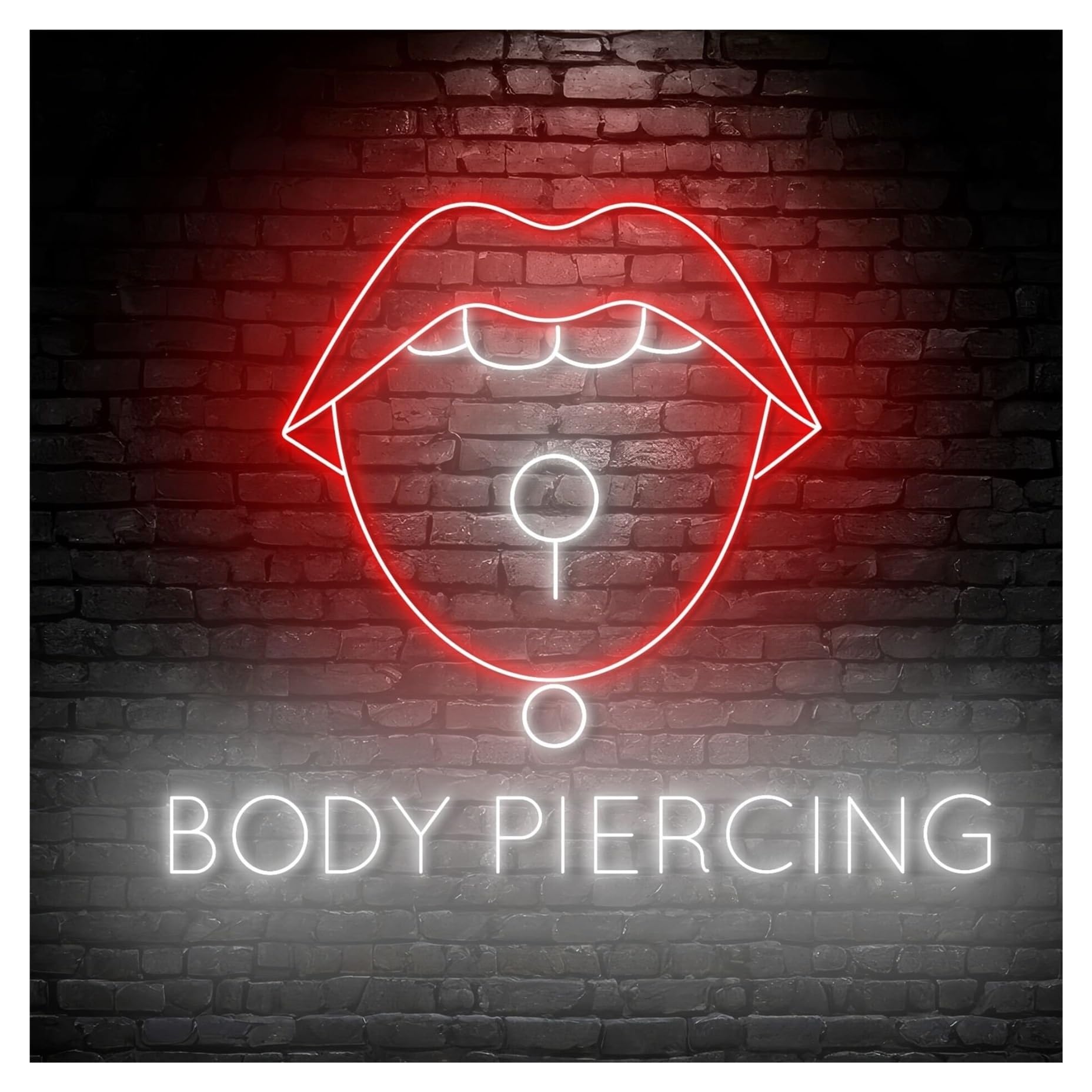 Hanging Art Signs Body Piercing Neon Sign Tongue Piercings LED Light for Tattoo Stores Salon Studio Ear Body Shop Wall Art Decor 50cm