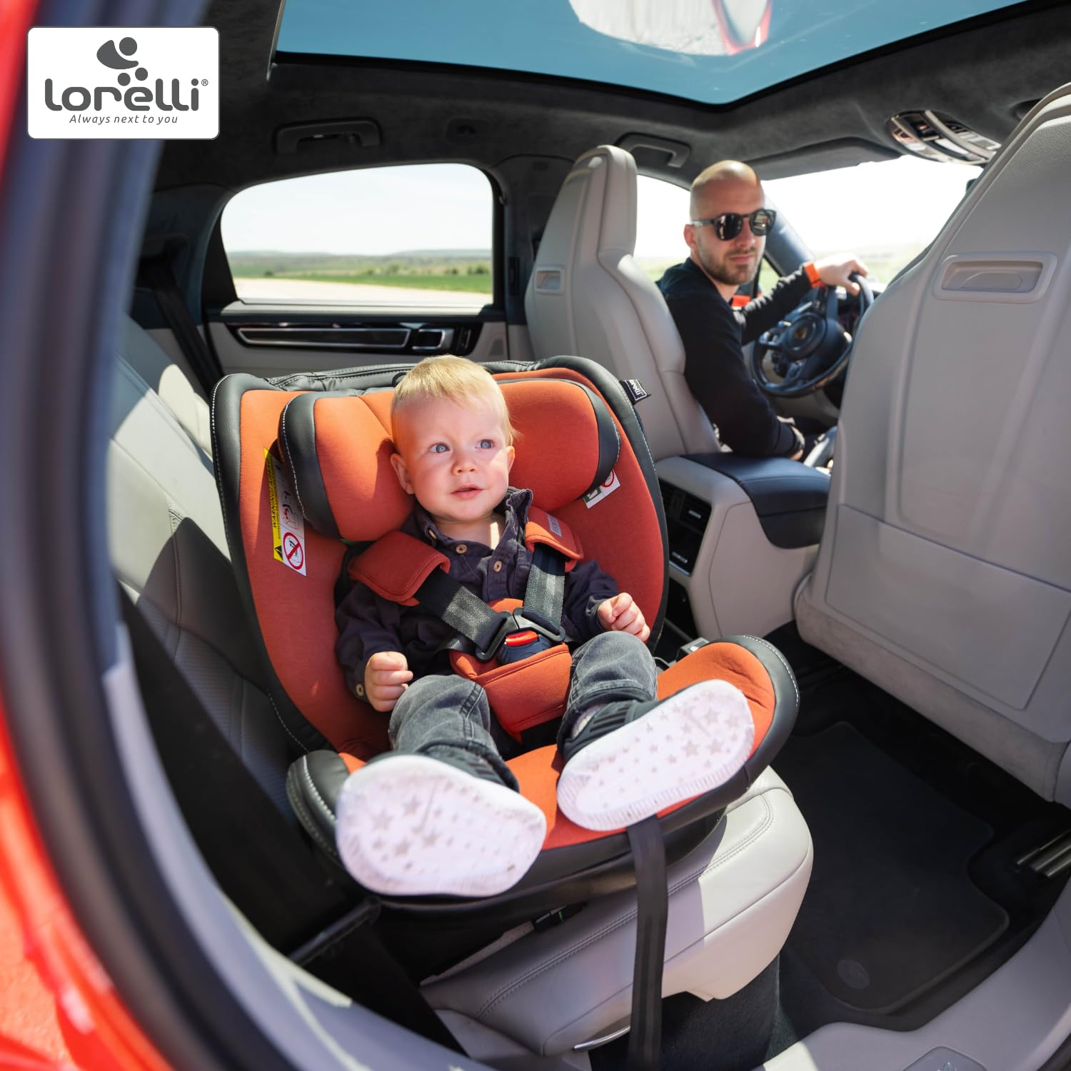 Lorelli Auto Kindersitz Estate mit Isofix Basis und Stützbein, 360 Grad drehbar, 0-36kg Mitwachsender Autositz i-Size 40-150cm, Babysitz ab Geburt, 5-Punkt-Gurt, Einstellbare Kopfstütze, grün