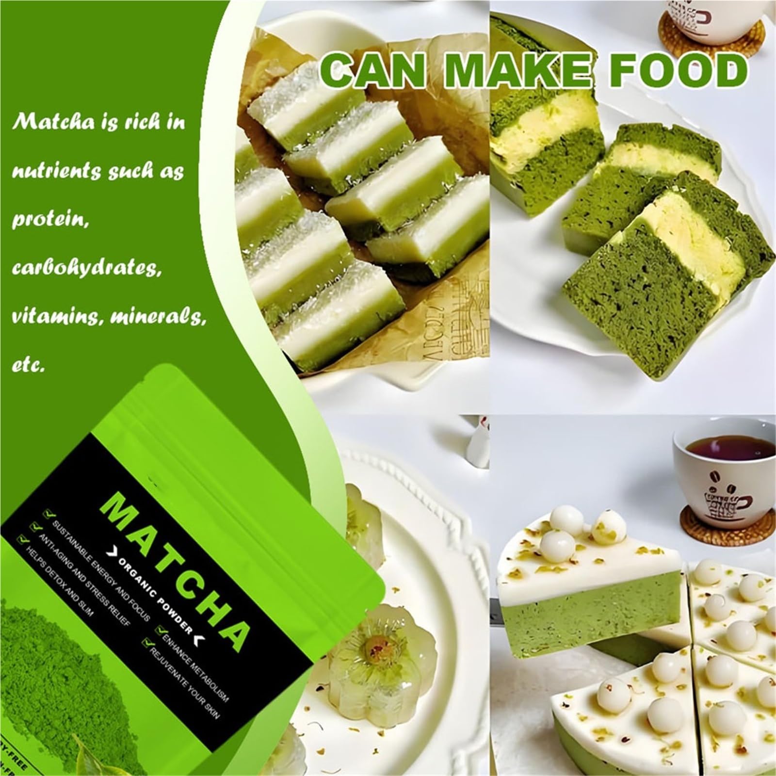 Proszek Z Zielonej Herbaty Matcha Premium – Czysty Naturalny Do Napojów, Wypieków I Latte(3PCS)