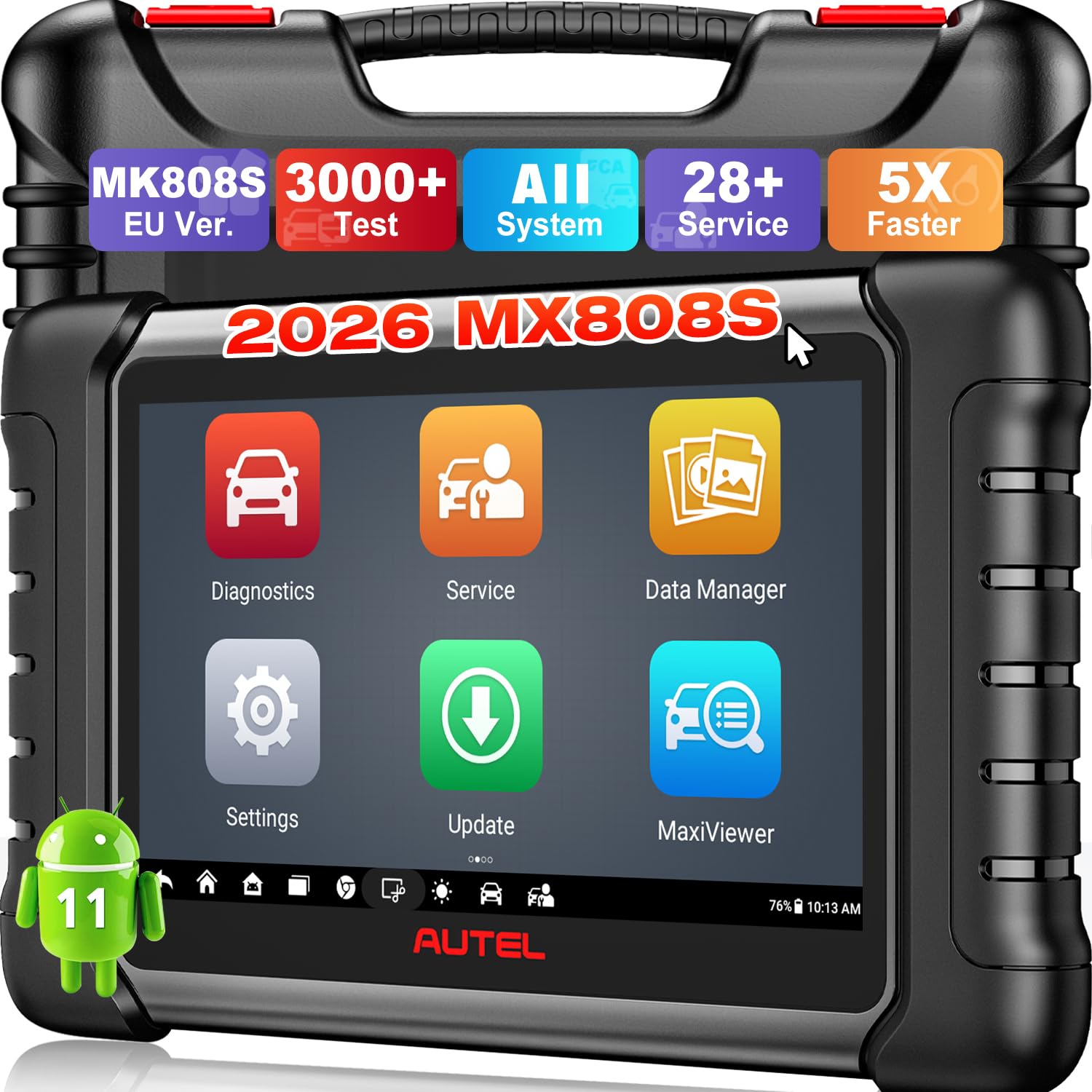Autel MaxiCheck MX808S, 2026 Completo Bidirezionale come MK900BT MK808BT PRO, 4G+64G 2.4G & 5G WiFi, 28+ Servizi, OS11, 10X Più Veloce, Tutto SIS, Nuova Ver di MaxiCOM MK808, Funziona come MK900 MX900
