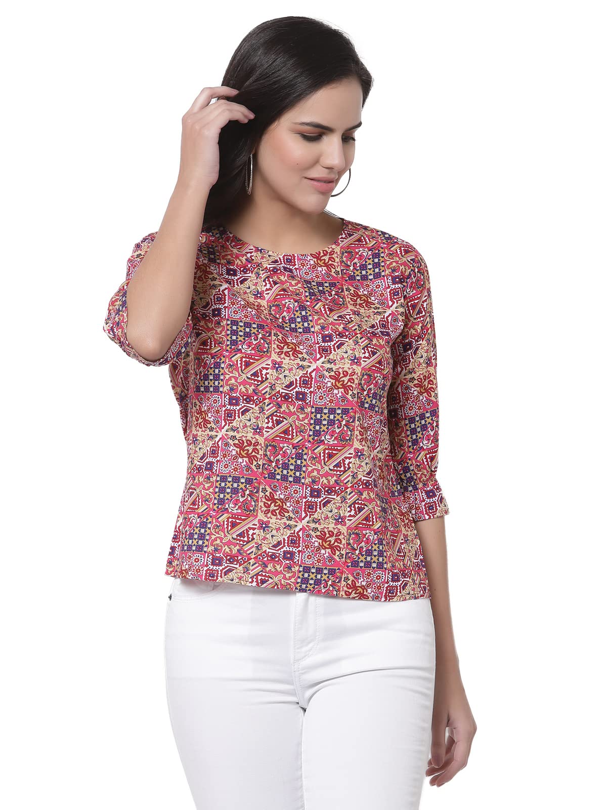 style quotient Women Teal and Black Geometric Printed Polyester Smart Casual Top-picture-24