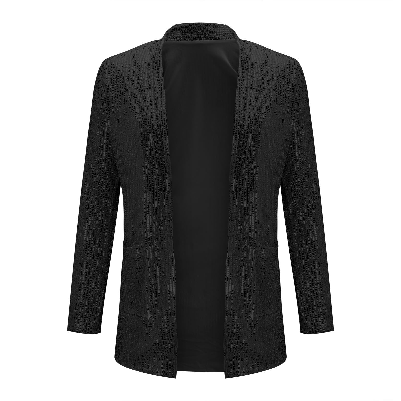 Pailletten Strickjacke Damen, Pailletten Blazer Offen V‑Ausschnitt Jacke
