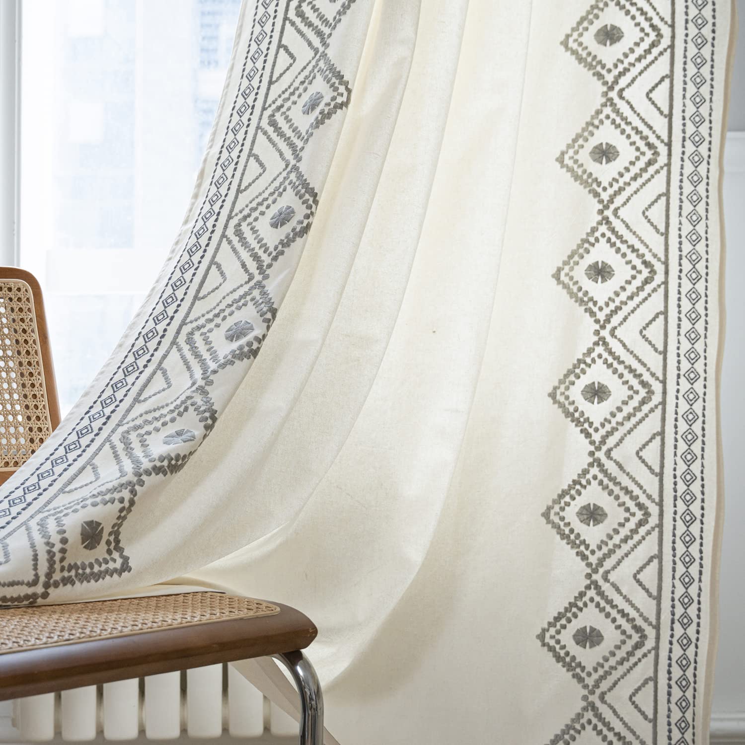 ColorBird Boho Curtains for Living Room, Grey Curtains for Bedroom 63 inch Length 2 Panels