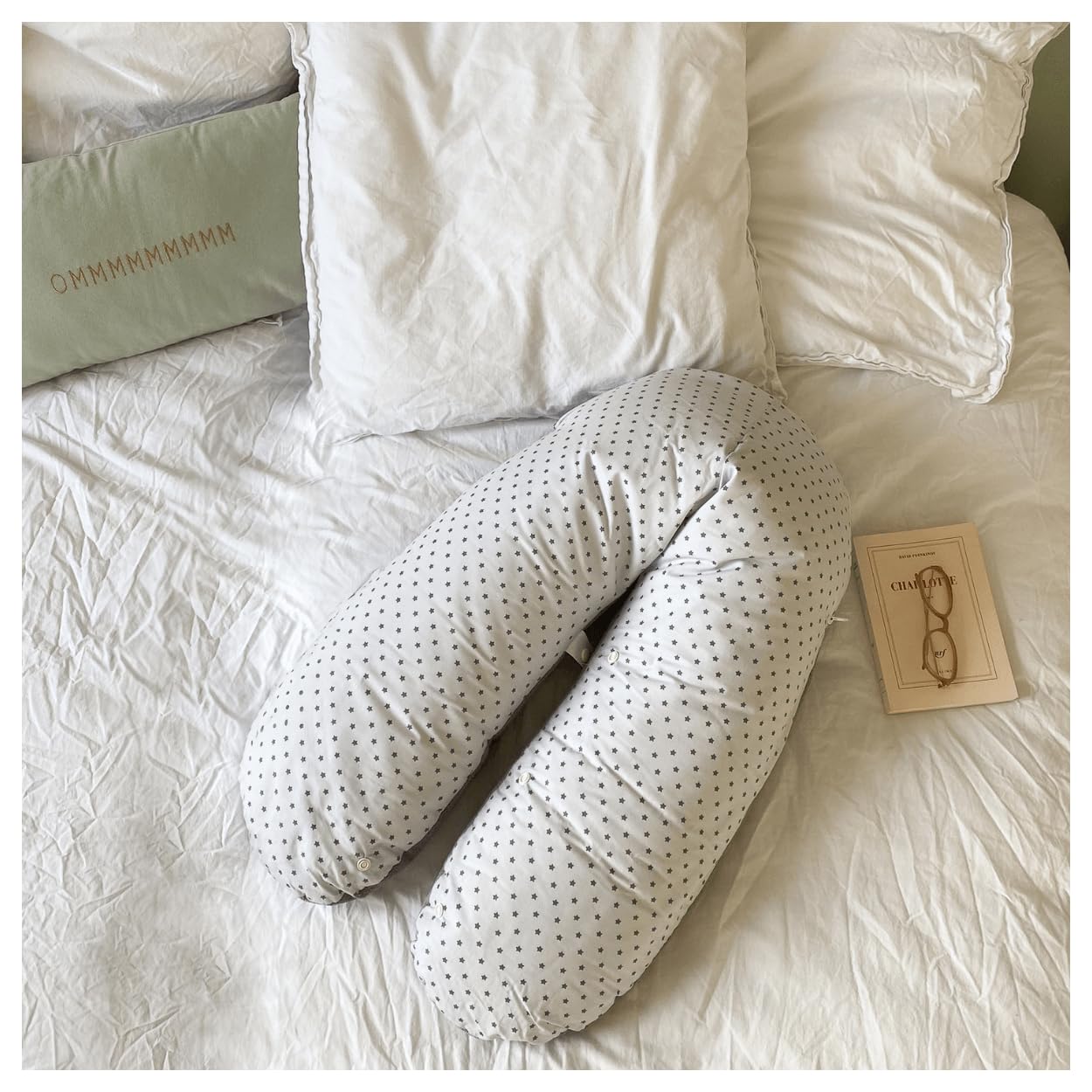 Coussin de maternité et d'allaitement éponge gris/étoiles