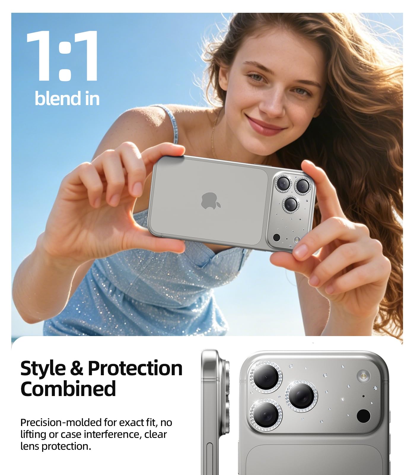 HelloDeere Osłona obiektywu aparatu iPhone 17 Pro Max [niełatwa do złamania] [ultra jasna] okrągła złota diamentowa błyszcząca metalowa ramka osłona aparatu do iPhone'a 17 Pro Max przyjazna dla