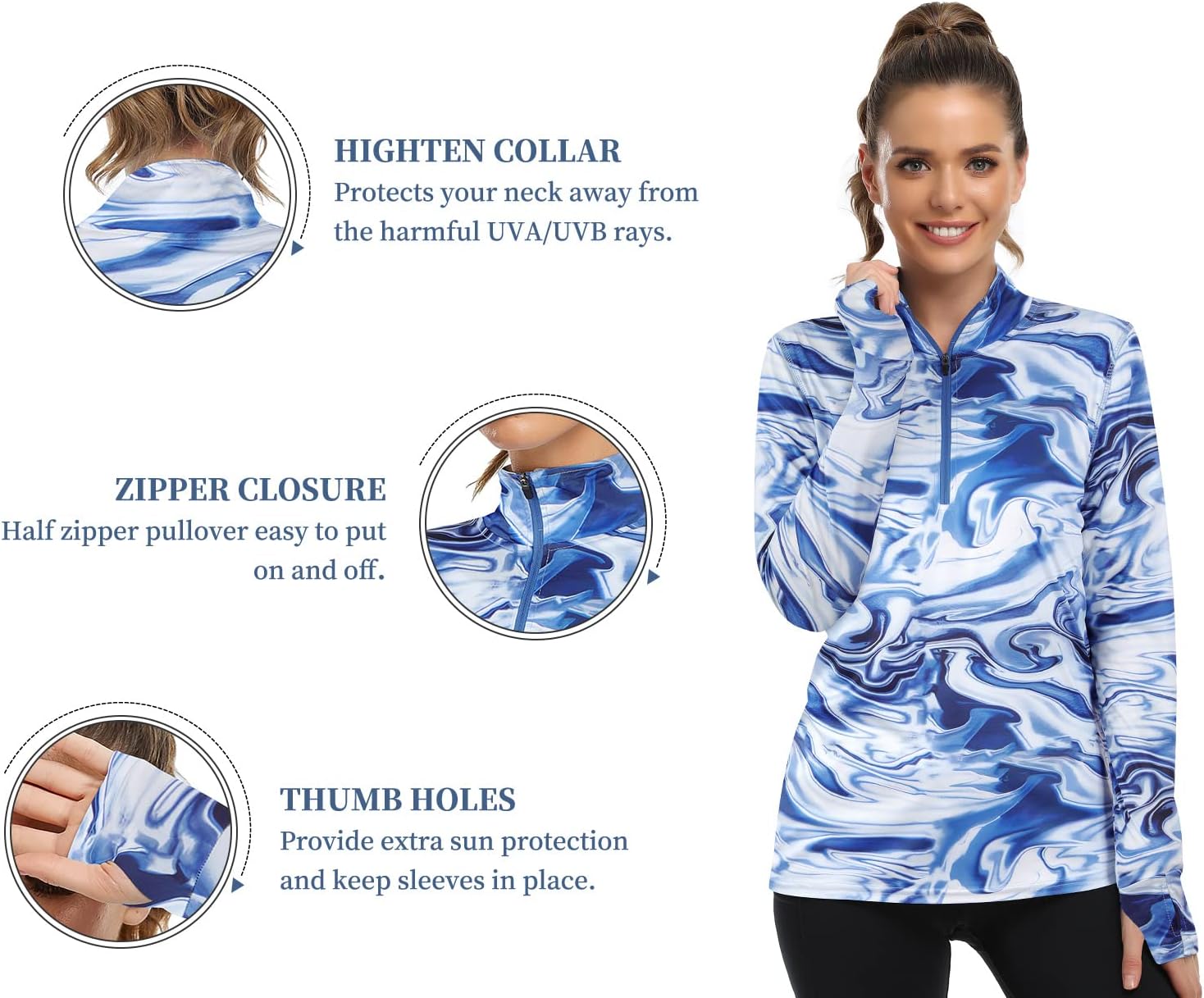 Tanst Sky Womens Golf Shirts Long Sleeve Athletic Quarter Zip Pullover Sun Protection Running Hiking Tops - Image 4