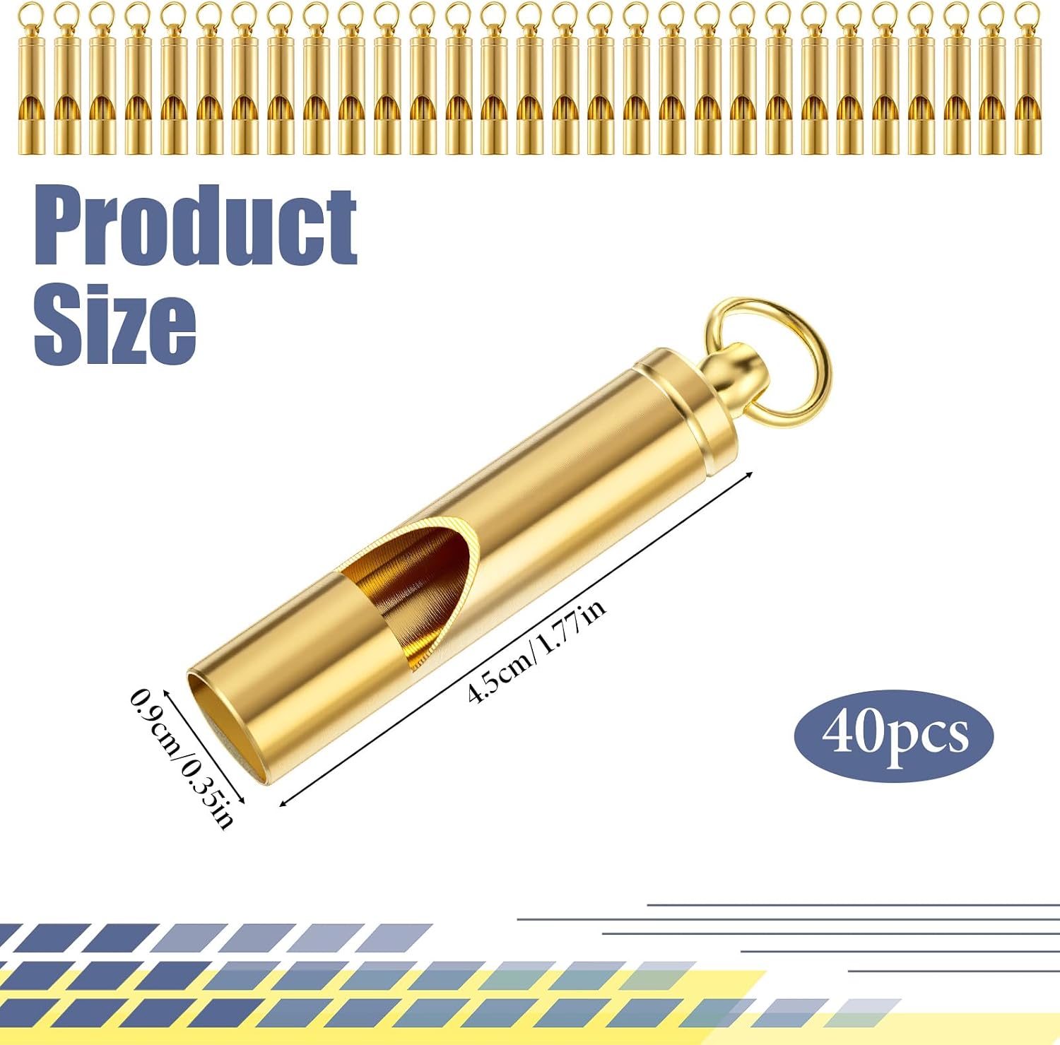 40pcsBrass Survival Whistle Bulk Safety Whistle Emergency Whistles Extra Loud Portable Outdoor Metal Whistles for Adults Teachers Dog Trainers Camping Hiking Boating Training Hunting