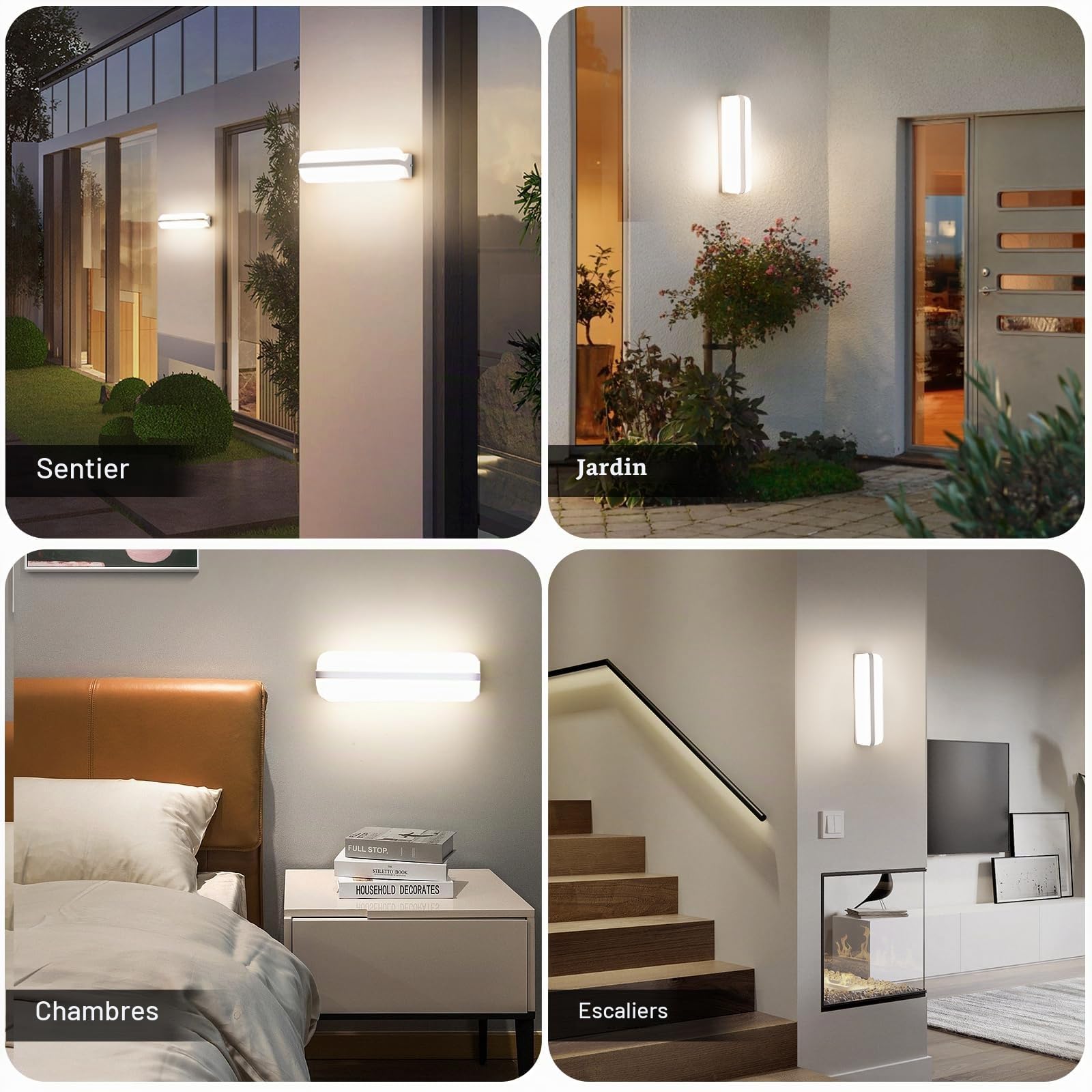 Applique Murale Intérieure LED Blanc - 2 Pack, 20W 2000LM Applique Murale Exterieur, 4000K Up-and-Down Éclairage Lampe, IP65 Luminaires Intérieur pour Escaliers Couloir Jardin Garage WC