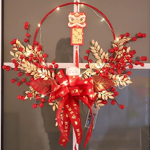 Miniatura 5 de Fenteer Decoraciones redondas de Año Nuevo Chino Decoración Colgante Ventana Lucky Cats Corona para Holiday Home Office Adornos - Rojo