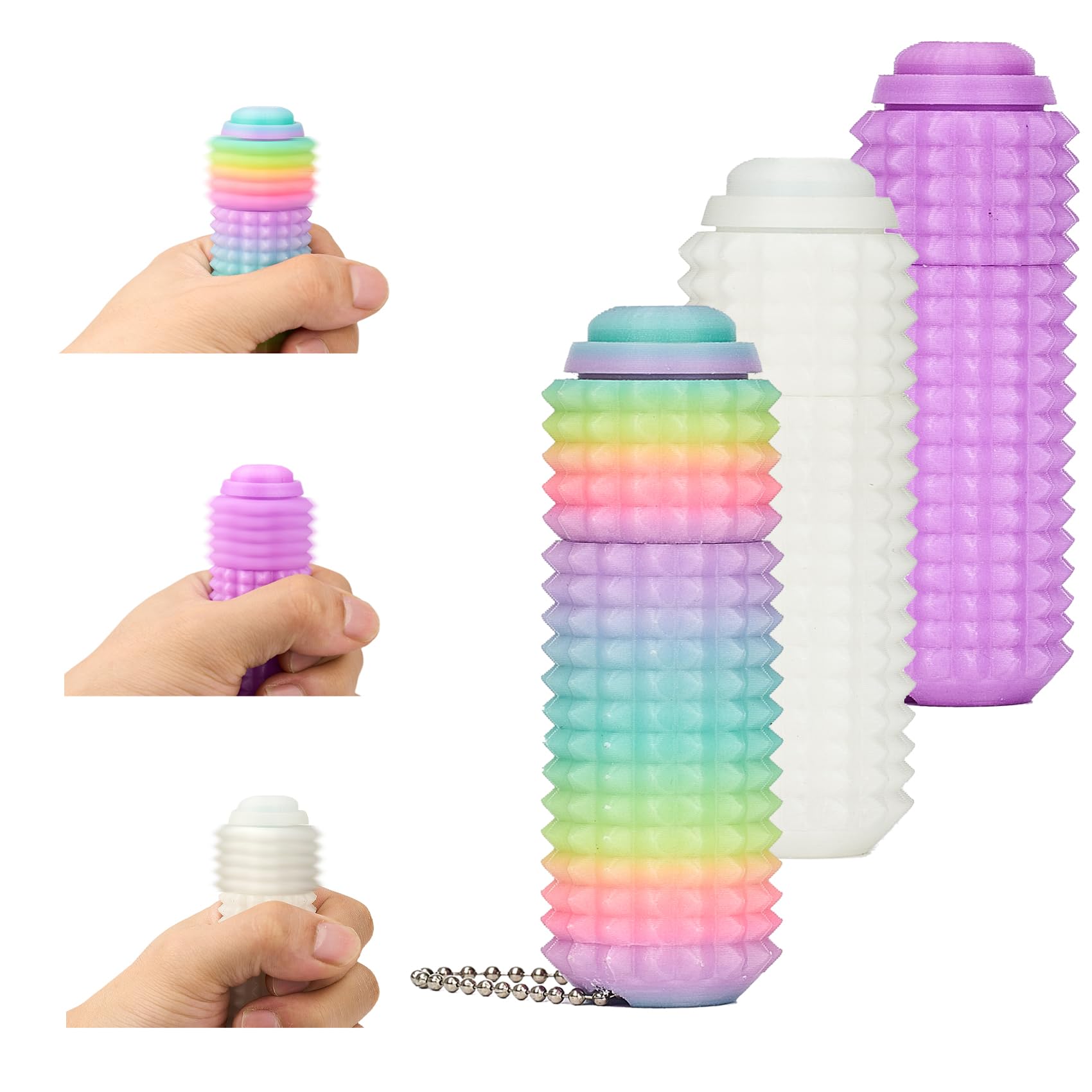 HQZBPT Little Ouchies Pro Fidget Keychain for Adults - 3-in-1 Push Button & Rotatable Spiky Toy | Anxiety Relief with Click Sound & Smooth Spin |