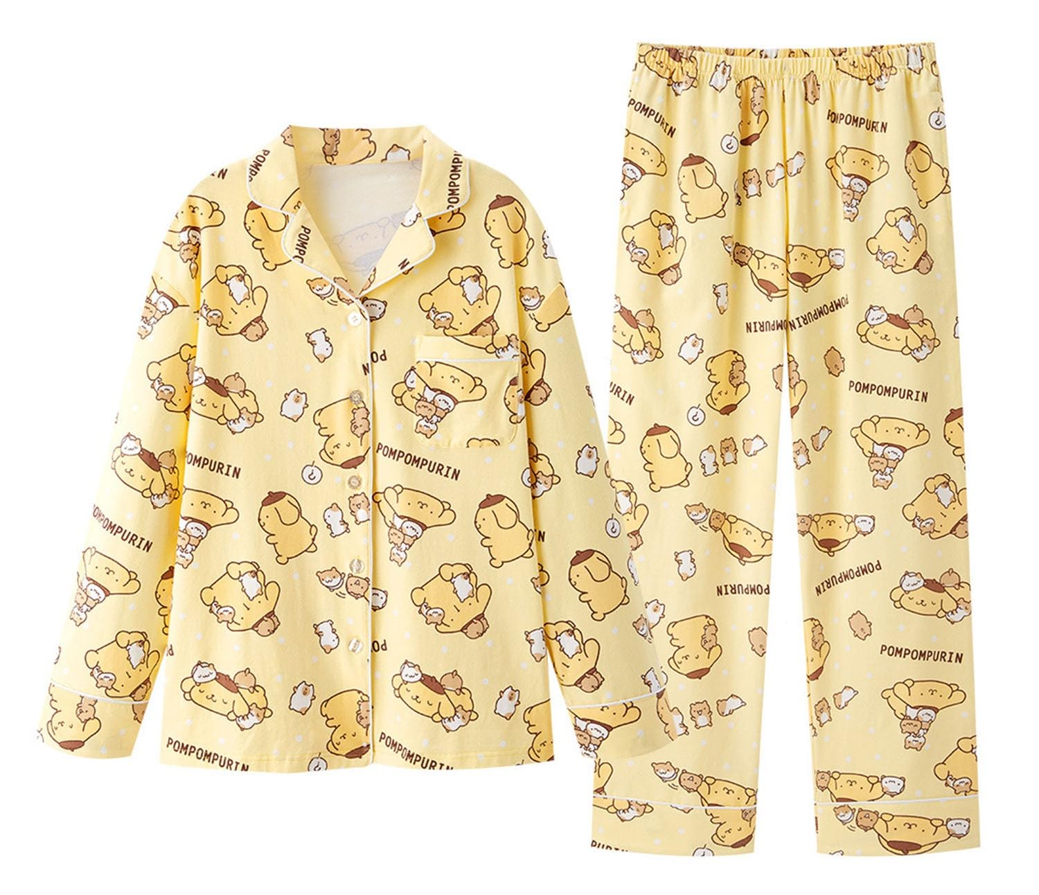 Cartoon Printed Pajamas for Women Girls Long Sleeve Shirt with Pj Pants Sleepwear Home Wear 2 Piece Pajama Sets