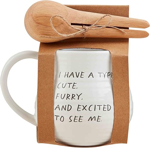 Mud Pie Juego de taza y cucharada tipo perro, taza 12 oz cuchara 5 14" blanco