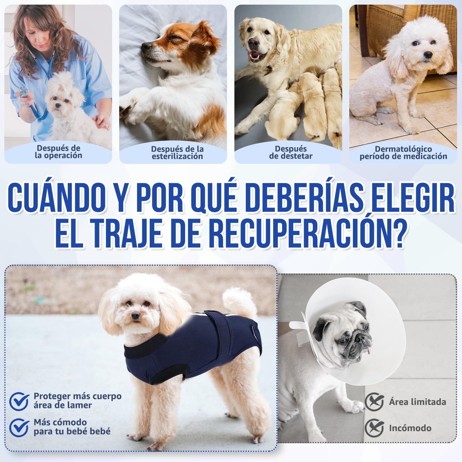 SlowTon Traje de recuperación de cirugía para Perros - Alternativa de Collar en Forma de Cono para Perros después de la cirugía con Cremallera, Camisa de recuperación Profesional para Mascotas