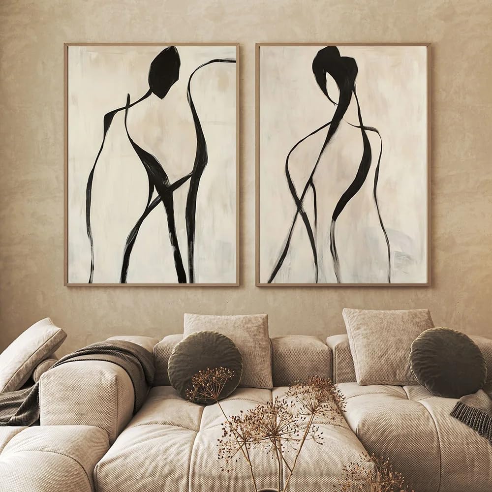 GOSRD Canvas Prints Poster Abstract Line Drawing People Vintage Wall Art Minimalist Mid Century Figure Retro Painting(60x90cm-2pcs)