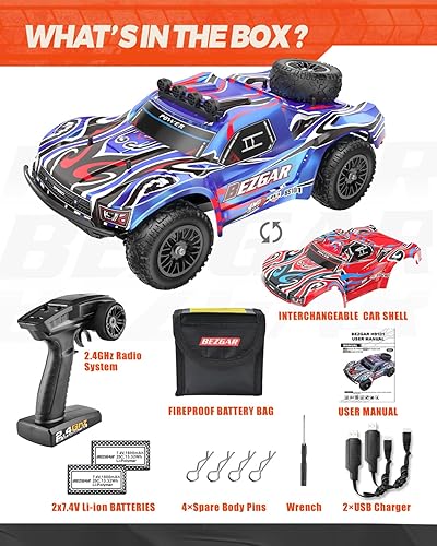 Miniatura 5 de BEZGAR HS101 - Camión de control remoto a escala 110 4WD velocidad máxima de 40 kmh para todos los terrenos juguete eléctrico todoterreno RC Monster