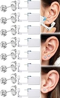 24 Pcs Ear Piercing Kit Disposable Ear Piercing Gun Kit with 8 Pcs Self Piercing Gun and 8 Pcs Earrings Stud 8 Pcs Cleaning Pads, 3mm