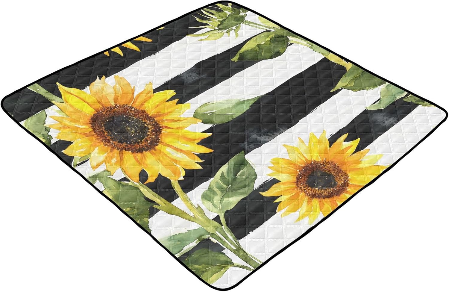 Watercolor Sunflower and Stripe Pattern Baby Play Mat, 50“ X 50” Washable Folding Crawling Mat, Baby Floor Mat, Soft, Thick, Non-Slip