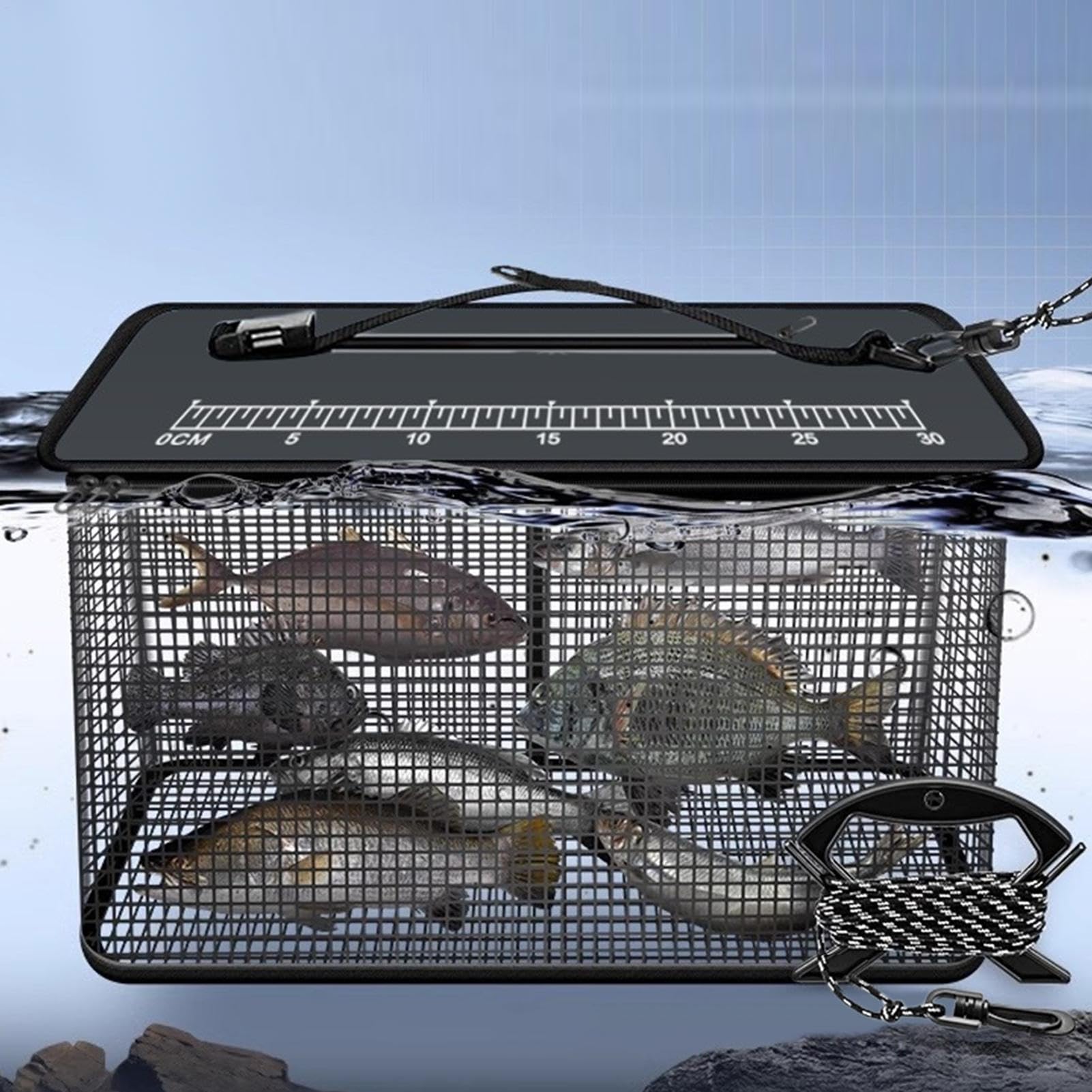 Secchio da – secchio per esche da | 47 l galleggiante | rete portatile da con corda anti corda | Trap pieghevole – contenitore per acqua salata – minnows e acqua