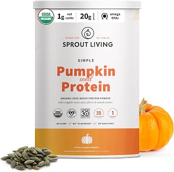Sprout Living Organic Pumpkin Seed Protein Powder, Unflavored, 20 Grams of Plant Based Protein Powder Without Artificial Sweeteners, Non Dairy, Non-GMO, Vegan, Gluten Free 2 Pound, 30 Servings