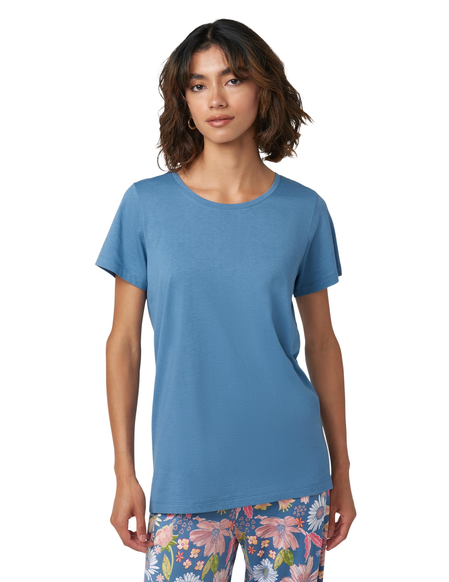 HUE Women's Plus Size Sleep and Lounge Pajama Separates, Late Summer & Fall Collection, Coronet Blue-Scoop Neck Short Sleeve Tee