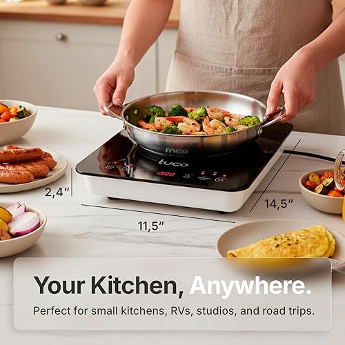 Miniatura 3 de TUCO Estufa eléctrica de placa de inducción portátil con vidrio de cerámica inastillable, sensor LCD táctil, certificado ETL, 20 modos de cocción,