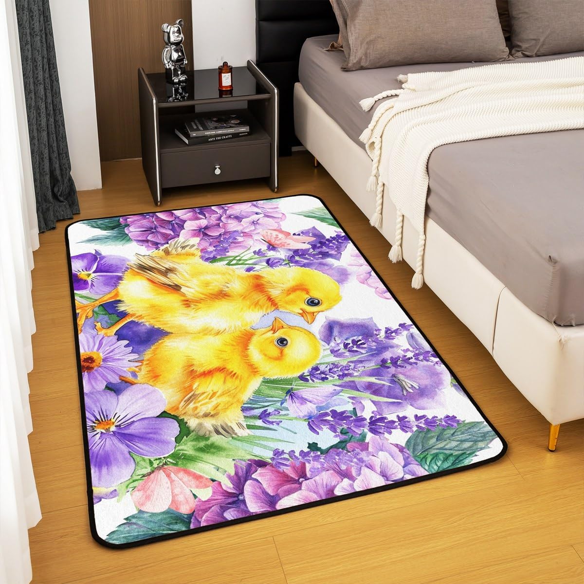 Cute Yellow Duck Area Rug Watercolor Purple Lavender Hippie Daisy Non Slip Rug for Kids Girls Teens Pink Butterfly Cartoon Farm Animals Indoor Floor Mat for Sofa RV 100cm X 150cm X 1cm