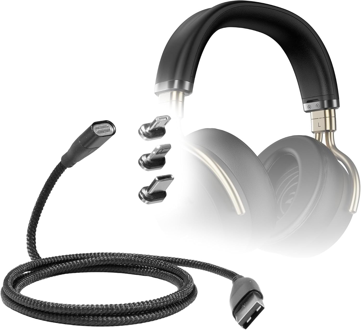 BoxWave Cable Compatible with Zildjian ALCHEM-E Perfect Tune Headphones - MagnetoSnap PD AllCharge Cable (100W), Magnet Charging Braided USB Type-C Micro - Jet Black