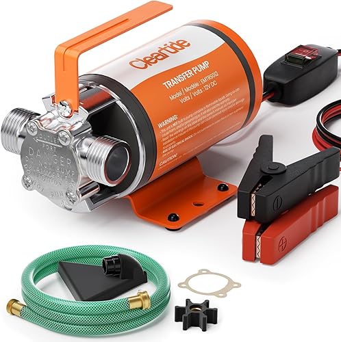Cleartide Bomba de transferencia de agua de 12 V CC, 110 HP 330 GPH Bomba de agua eléctrica con kit de manguera de succión de 6 pies, bomba de agua
