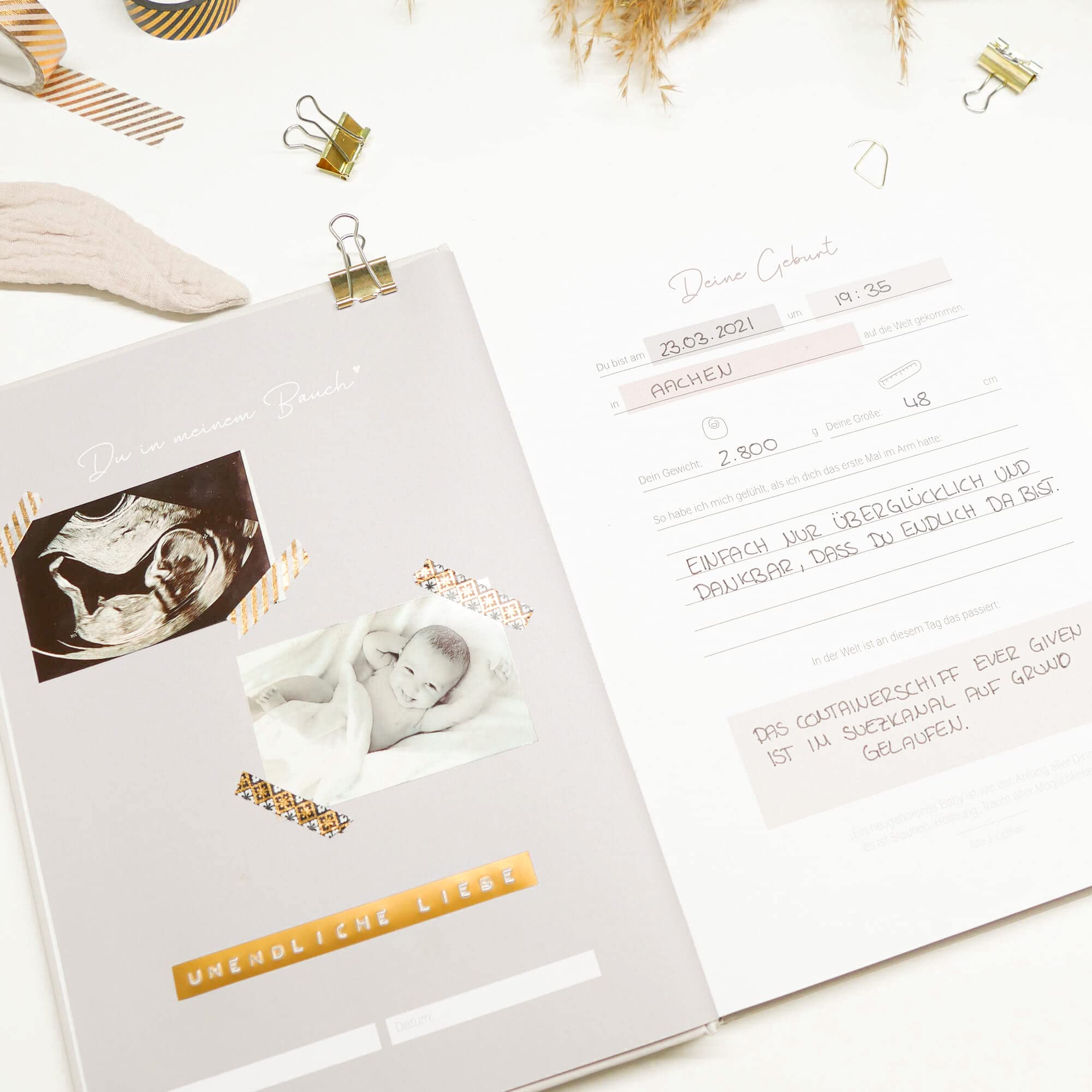 Bibi & Beau Libro Dei Ricordi Per Bambini – Diario 132 Pagine, Album Foto Fai Da Te Dalla Nascita Ai 5 Anni, Grigio
