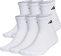 adidas Men's Cushioned Quarter Athletic Socks 6-Pack - Arch Support, Moisture-Wicking, Ankle Fit for Running & Gym