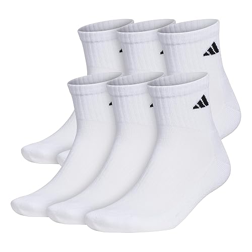 adidas Men's Athletic Cushioned 6-Pack Quarter Socks, White/Black, Medium