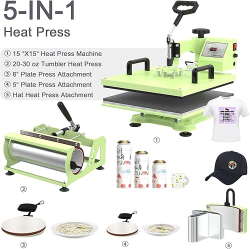Miniatura 7 de Máquina de prensa de calor 15 x 15, máquina de transferencia de calor 5 en 1 con accesorio de prensa de vaso de 30 onzas, prensa de calor oscilante