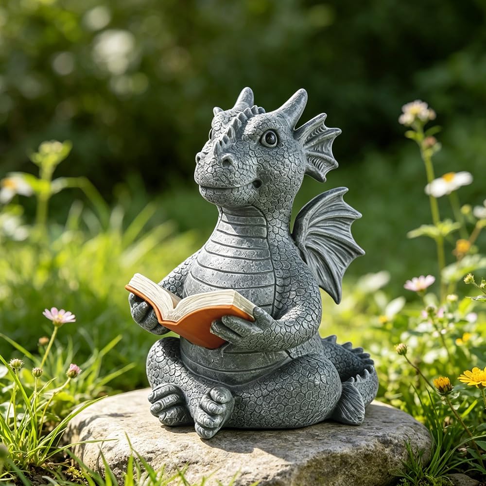Statue de dragon de lecture solaire illuminant vos douces soirées de détente sur la terrasse