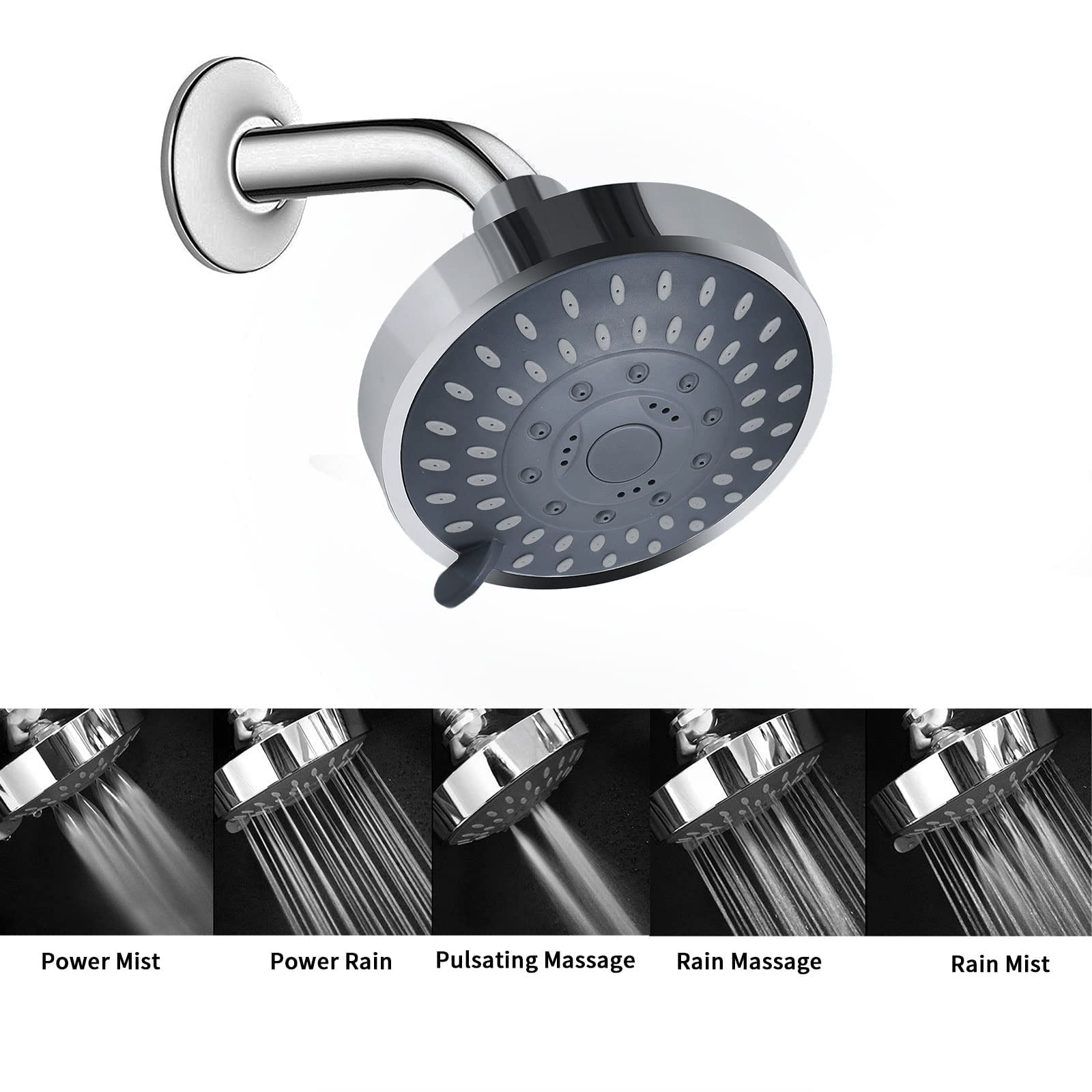 Snapklik.com : Shower Head High Pressure Rain Fixed Showerhead 5-Setting