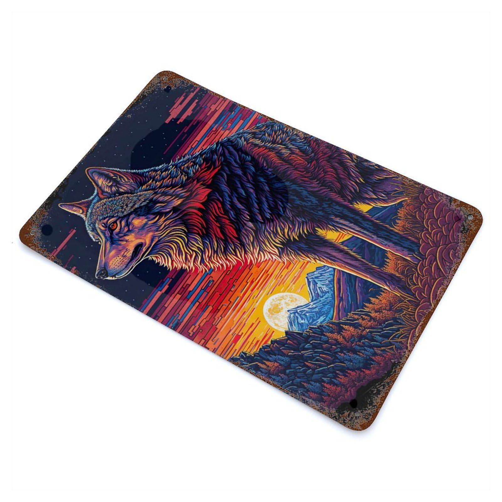 Wolf Art Series Style 1 Rustic Tin Plaque 11.8"x7.9", Farmhouse Wall Decor for Shed, Workshop And Garage Wall Decor