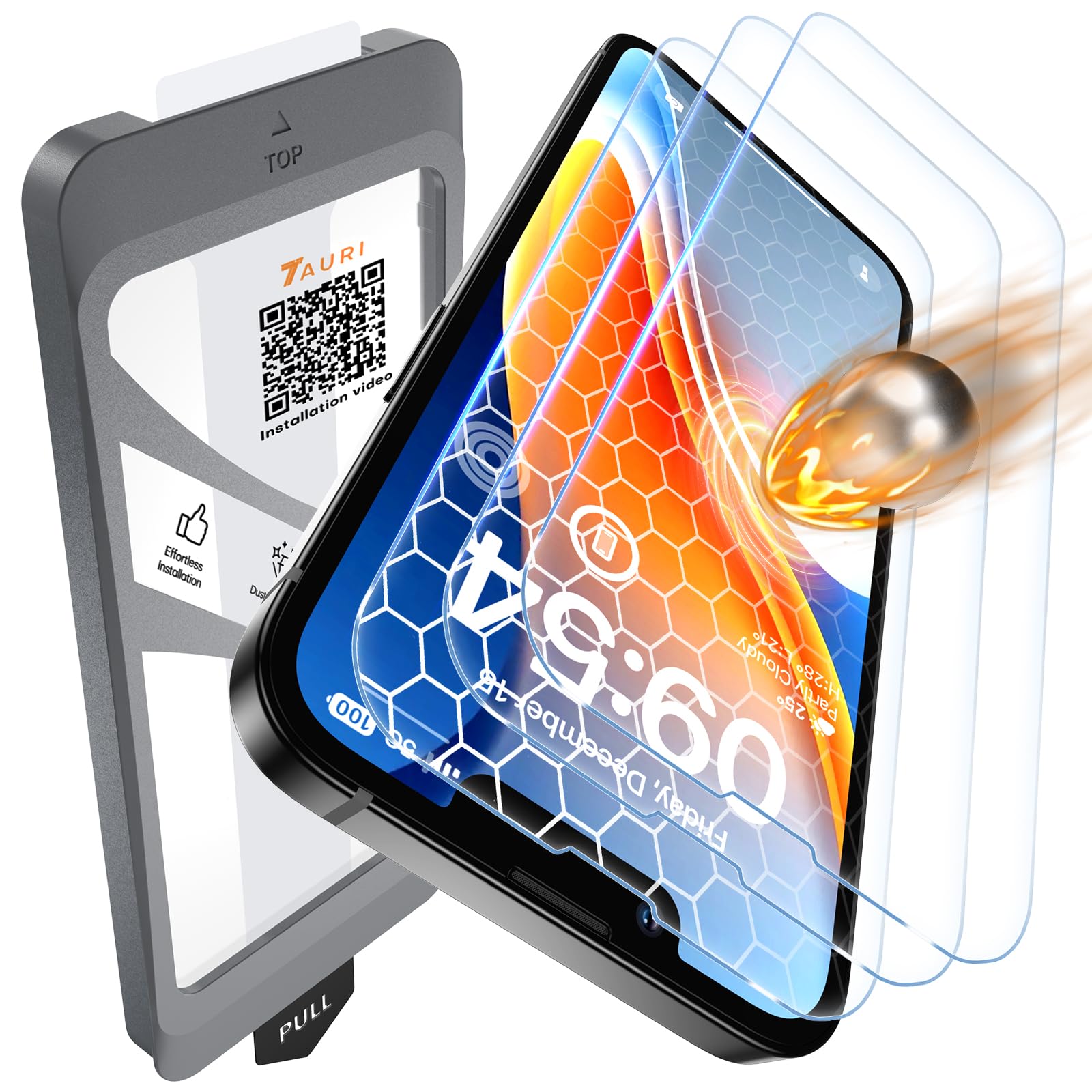 TAURI 3 Pezzi Pellicola Vetro Temperato per iPhone 13 6,1 Pollici, Rimozione Automatica Della Polvere, Durezza 9H Protettiva, Senza Bolle