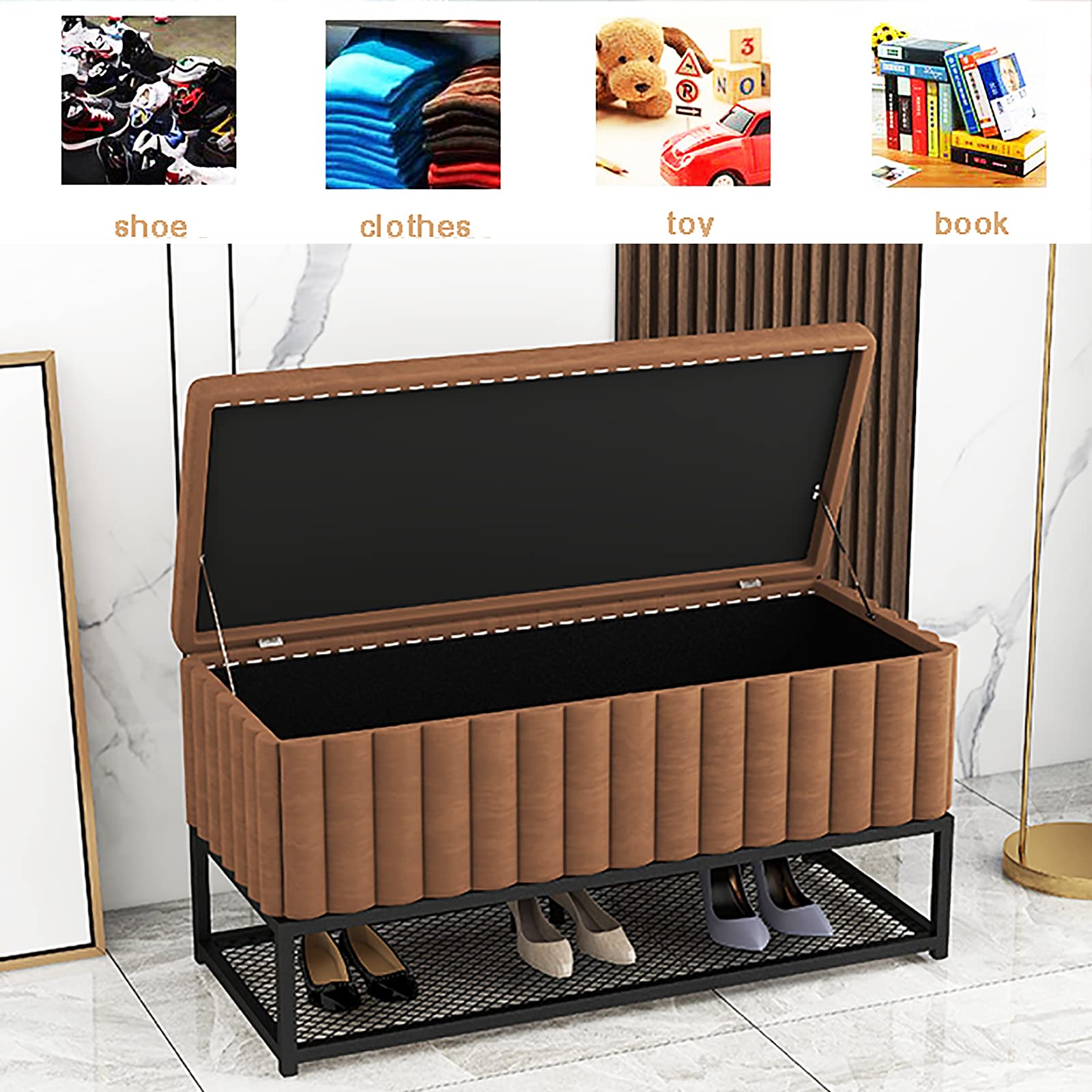 Ławka do przechowywania butów z metalową półką, stylowy organizer na buty wejściowe, oszczędność miejsca, idealna do wejścia do domu, łatwy dostęp do obuwia