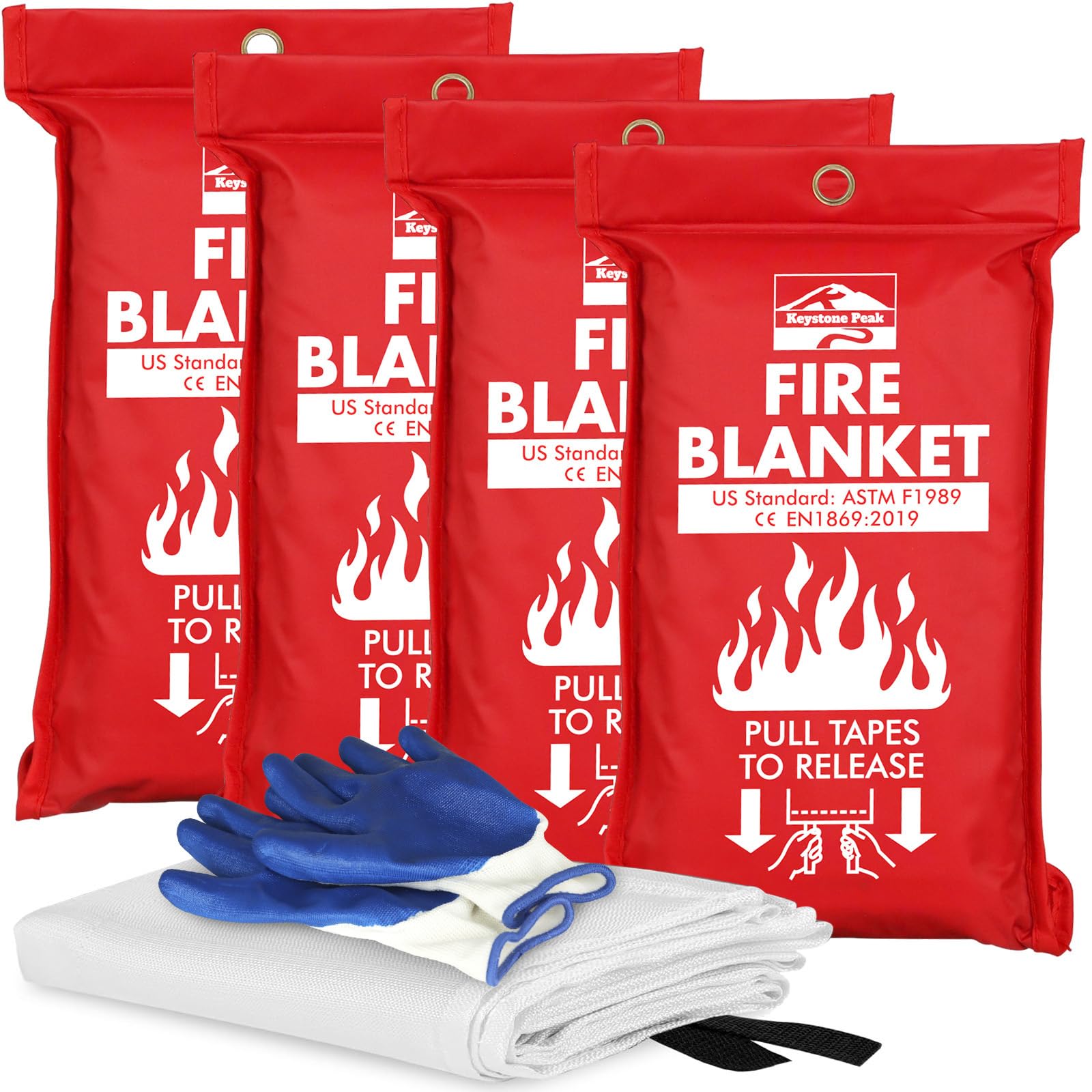 Keystone PeakKP Emergency Fire Blanket - Be an Hero & Save Your Home - Fire Suppression Blanket for Kitchen, Fire Blanket for Home and Kitchen, Fiberglass Fire Blanket - 4 Pack 40” x 40”
