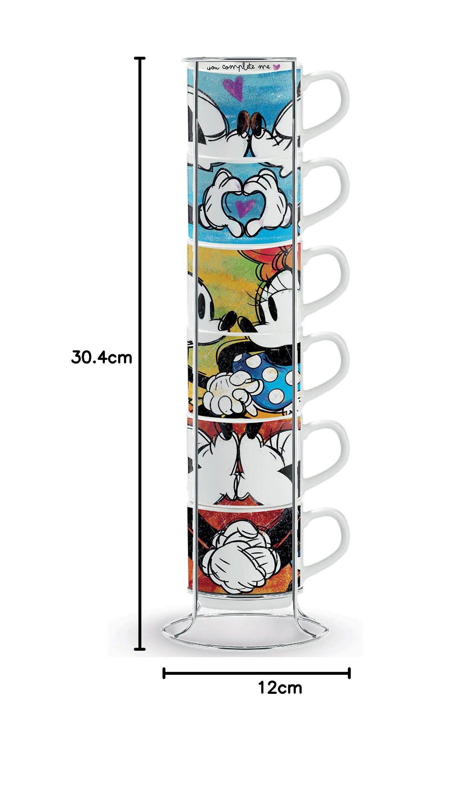 Egan PWM02I/6XL Set Tazze Caffe, Modello Sweet Love e Metalrack, Porcellana, Multicolore, confezione da 6 pezzi