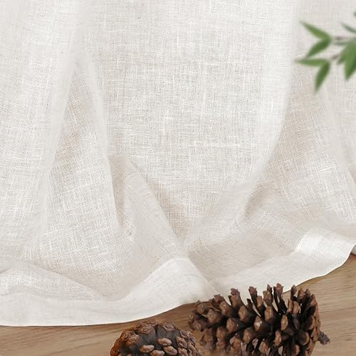 Miniatura 5 de FantasDecor Cortinas de lino para sala de estar, 96 pulgadas de largo, con pestaña trasera, bolsillo para barra, cortinas semitransparentes con