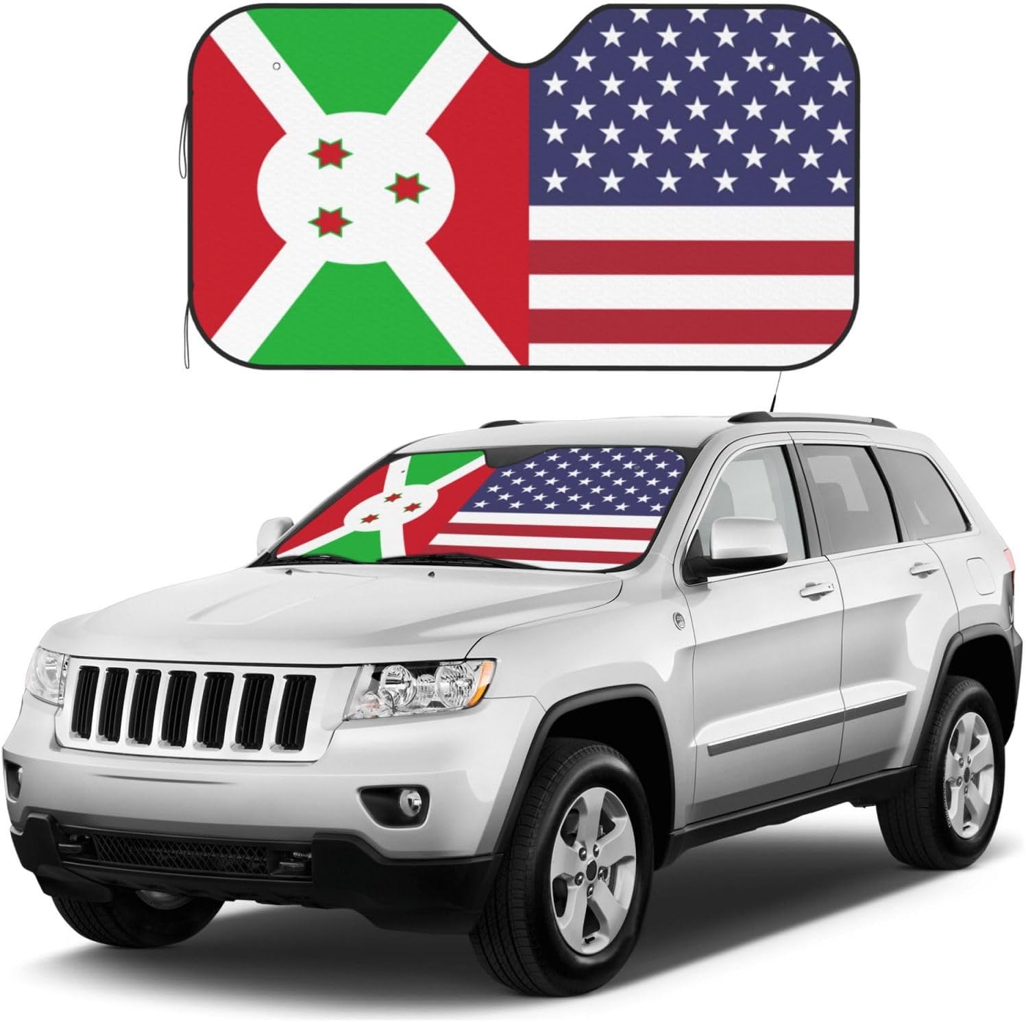 America Burundi Friendship Flag Foldable Car Windshield Sunshade Blocks Heat and Sun Glare Uv Rays